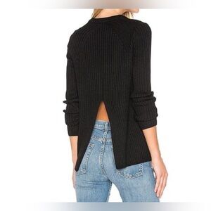 Rag & Bone Carly Black Ribbed Warm Wool Knit Cutout Ribbed Crew Neck Sweater XS